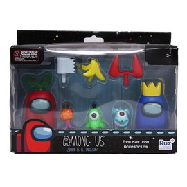 AMONG US Ruz Play Set Figuras 2.5" Tripulante Rojo Y Azul con Mascota