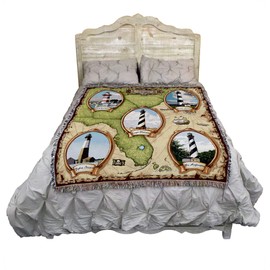 Lighthouses of The Southeast - Harbortown, Bodie Island, Cape Hatteras, Tybee Island, St Augustine - Blanket Throw Woven from Cotton - Made in The USA (72x54)