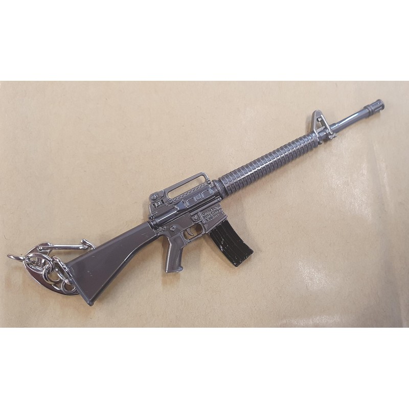 Fat-catz-copy-catz Unisex Novelty Metal M16 Rifle Gun Keyring Pendant Grey/Black