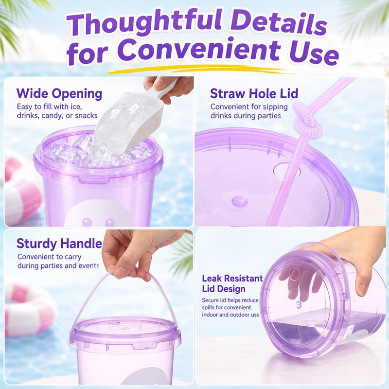 24 Pack 32oz Smile Face Drink Buckets with Lids and
