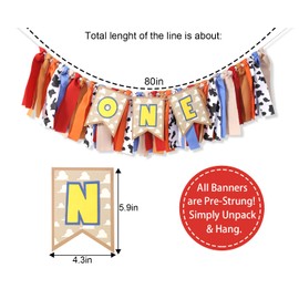 Banner temático de juguete para el primer cumpleaños – Banner para silla alta de primer cumpleaños de Toy Inspiration Story, decoraciones de fiesta occidental, pancarta de vaquero occidental, pancarta de silla alta, accesorios para cabina de fotos para b