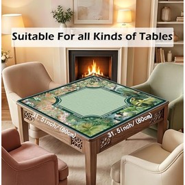 Green Tropical Plants Mahjong Mat 31.5" x 31.5",Vintage Green Non-Slip Noise Reduction Mahjong Table Cover Accessories Supplies for Dominoes Poker Card Board and Tile Games Gifts