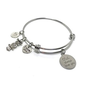 Owl Always Love You Charm Bangle Bracelet Mother's Day Gift for Women