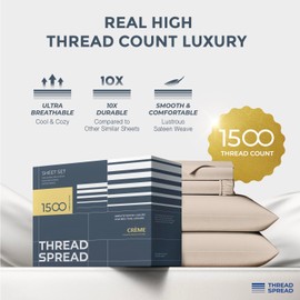 THREAD SPREAD 100% Egyptian Cotton Sheets California King Size - 1500 Thread Count 4 PC Cal King Sheet Egyptian Cotton, Cooling Sateen Sheet, High TC Sheets California King, Fits Upto 19" - Taupe