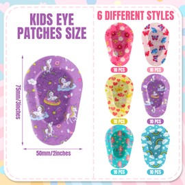 Panelee 60 Pcs Adhesive Eye Patches for Kids Girls Designs Cotton Adhesive Bandages for Girls Toddler, 6 Styles