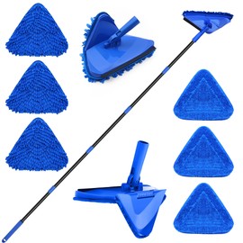 Dolanx Wall Mop Cleaner Long Handle 80 inches, 180° Folding Ceiling Washer Scrubber and Squeegee, Triangle Baseboard Cleaning Tool Duster with 6 Microfiber Chenille Pads for Painted Walls Window Floor
