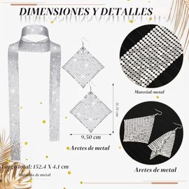 Sasylvia 5 Pcs 70s Disco Accessories Women Costume Jewelry Disco Earrings Sequin Scarf Sunglasses Diamond Bracelet Headband