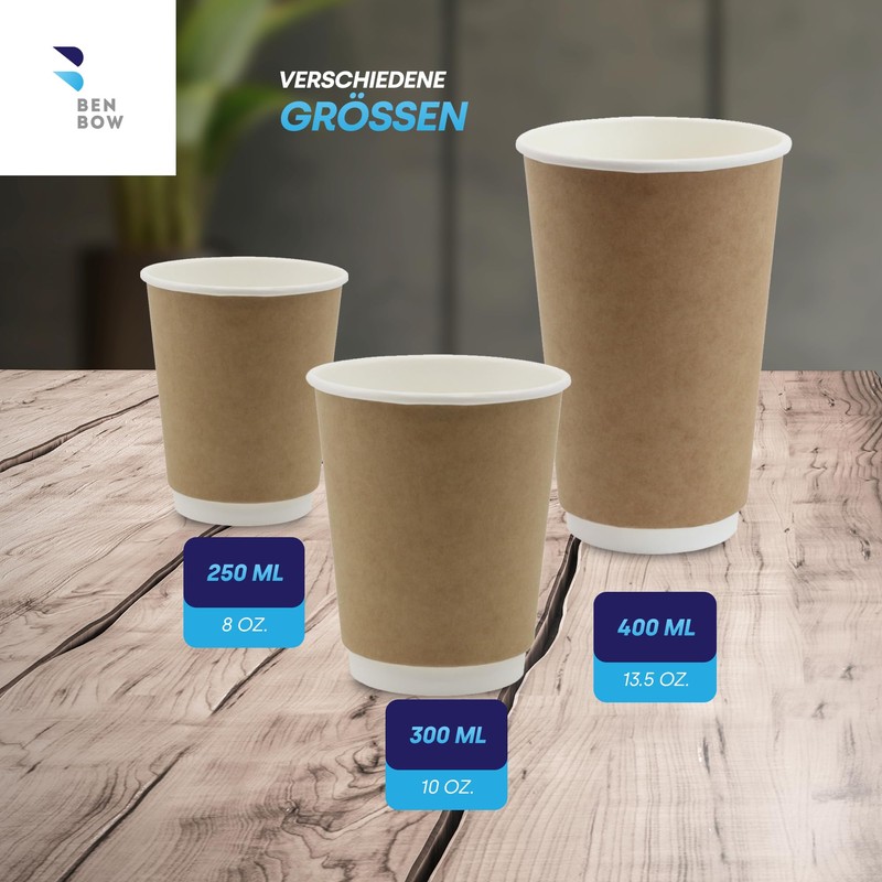 BenBow 20 x 400 ml Disposable Paper Thermal Cups for