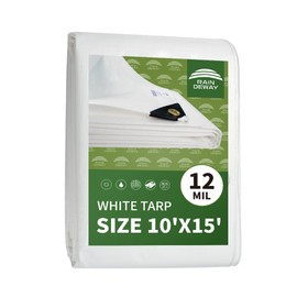 RAINDEWAY 12 Mil Heavy Duty White Tarp 10x15 Feet, UV Resistant, Waterproof, Weatherproof Poly Tarp with Metal Grommets and Reinforced Edges