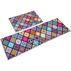 Tapetes Nórdicos Vintage para Entrada Estampado 3D, Antideslizantes de Poliéster para Sala y Dormitorio, Juego de 2 Piezas