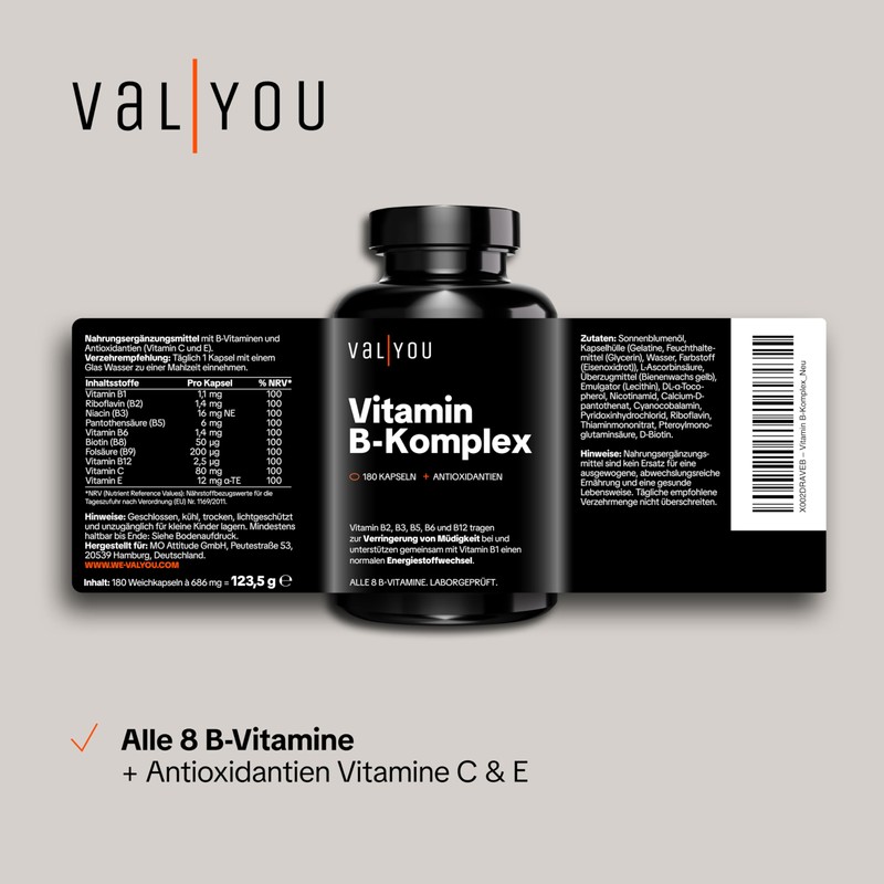 VALYOU Vitamin B Complex • 180 Capsules for 6 Months