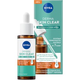 NIVEA Derma Skin Clear Rebalance & Clear Serum, Face Care for Visibly Improved Skin, Moisturising Hyaluronic Serum with Niacinamide (30 ml)