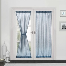 Devola Panel Curtain, Linen Look Curtain, Long Modern Plain Bistro Curtain, Semi-Transparent Door Curtains, Kitchen Curtains, Short Curtains, W x H 132 x 101 cm, Blue, Pack of 1