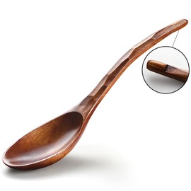 AOOSY Wooden Soup Spoons, 6 Pieces 7.84 inches Japanese Ramen Spoons Round Nanmu Wood Long Handle Kids Rice Dessert Cooking Tasting Dinner Table Spoon for Kitchen Restaurant