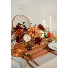 Ling's Moment Artificial Flowers 9pcs Silk Dahlia 5.5"/4.5" Fake Flowers for DIY Wedding Craft Bouquets Centerpieces Arrangements Party Baby Shower Home Decorations (Sunset Terracotta)