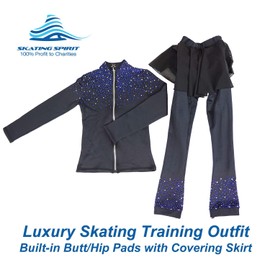 Skating Spirit Figure Skating Outfit Clothes Build-in Butt Hip Pads (Youth) Rhinestones Thermal Ice Skating Jacket Pants (Large)