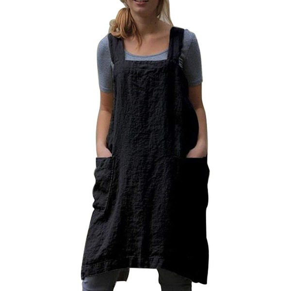 RioSole Crossback Apron Apron Baking Cooking Gardening Works Pocket, Black