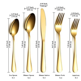 Berglander Flatware Set 40 Piece, Stainless Steel With Titanium Gold Plated, Golden Color Flatware Set, Silverware, Cutlery Set Service For 8 (Shiny Gold)