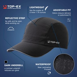 TOP-EX Mens 5-Panel Baseball Cap for Summer Five Panel Ball Cap - Waterproof Performance Running Golf Tennis Workout Hat Lightweight for Optimal Outdoor Activity, Black Medium Large
