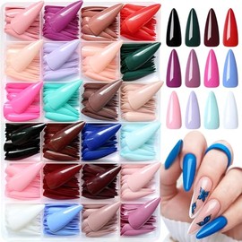 LuckForever 576pc Stiletto Press on Nails Long Fake Nails with Adhesive Tabs, Long False Nails Press ons Nail Stiletto Glue on Nails Artificial Fingernails Acrylic Stick Nail for Women Girls