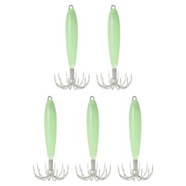 PATIKIL 35g Luminous Squid Jig Hooks, 5 Pcs Cuttlefish Sleeve Saltwater Fishing Lures Bait Jig Glow in Dark with 12 Stainless Steel Needles, Green