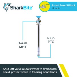 SharkBite 12 Inch Frost Free Sillcock, 1/2 x 3/4 Inch MHT, Push to Connect Brass Plumbing Fitting, PEX Pipe, Copper, CPVC, PE-RT, HDPE, 24636LF