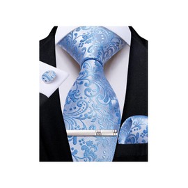 DiBanGu Conjunto de corbata de seda para hombre, Floral Azul Sólido, Talla única