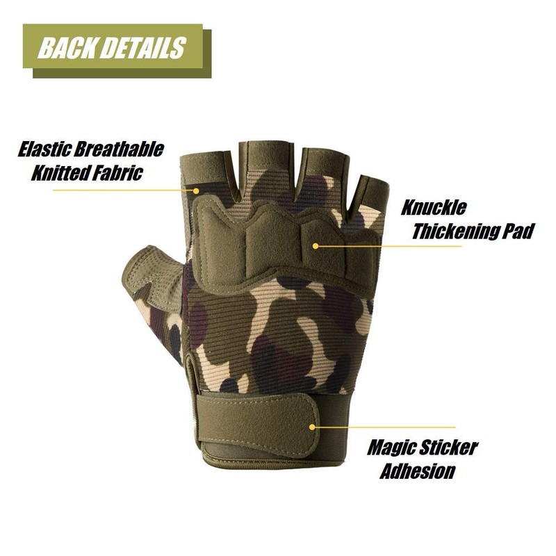HYCOPROT Fingerless Gloves, Knuckle Protective Breathable Lightweight Outdoor Gloves for