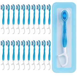 Kucbraly Kucbraly Disposable Mini Travel Toothbrushes, 5-in-1 Pre-Pasted Mini-Brush+Floss+Pick+Tongue Scraper, On The Go Toothbrush with Freshening Bead, Coolmint, 20 Count