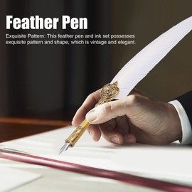 Baxnore Quill Feather Pen, Vintage Elegance Quill Pen Set, Calligraphy Writing Ink Pen, Feather Fountain Pen Set, Antique Dip Quill Pen for Calligraphy (White)