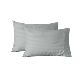 Feather & Stitch Pillow Covers Set of 2, Envelope Closure King Size Pillowcases, Soft Luxury 500TC Damask Stripe Sateen Weave Pillow Case, 20x40 Inches - Blue Blush