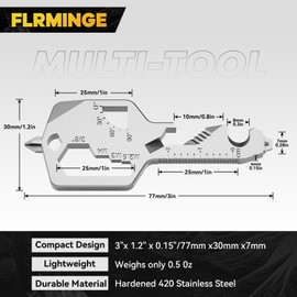 Key Shaped Pocket MultiTool 20-in1 Multi Tool, Stainless Steel Keychain Utility Gadget,Gift for Men, Women, Father,Groomsmen, Valentine's, Birthday, Christmas (Silver)