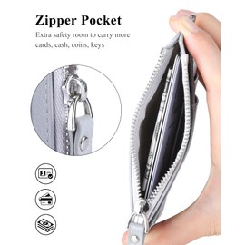 Teskyer Card Holder, Slim Wallet with Coin Compartment, Card Holder Wallet, Card Wallet, RFID Protection, Minimalist, with Zip, Holds up to 8 Cards, Light grey, Minimalist