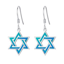 FANCIME Sterling Silver Created Blue Created Opal Star Dangle Earrings Charm Danity October Birthstone Fine Jewelry for Women