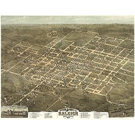 Raleigh, North Carolina - 1872 - Aerial Bird's Eye View Map Poster