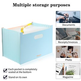 SWORLD13-Pocket Expanding File Organizer - Waterproof Accordion Folder with Index Tabs, Eco-Friendly PP Material for Home/Office/School (Sky Blue + Brown)