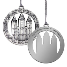 LDS Temple Ornament by Ringmasters | Antique Silver-Finish Hanging Ornament | LDS Missionary Ornament Exchange Ideas, (Salt Lake Temple)