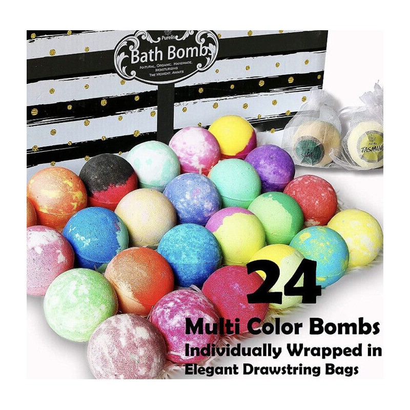 Purelis Bath Bombs Gift Set Of 24 Luxury Aromatherapy Bath