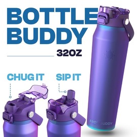 Bottle Buddy | Dual Function lid Water Bottle | Stainless Steel | Double Wall Insulated:_Black_32