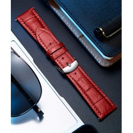 BINLUN Genuine Leather Watch Band, Replacement Watch Strap, Genuine Calfskin, Quick Release, Crocodile Pattern, 10 Colors, 13 Sizes, Unisex