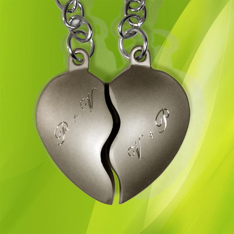 Split Heart Large with Engraving 2 in 1 Keyring Key