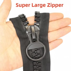 YaHoGa #20 Super Large Plastic Zipper Heavy Duty Zippers by The Yard Bulk 10 Yards + 5pcs Sliders for DIY Sewing Tailor Crafts Bags Tents Boat Cover Canvas (Black 10 Yards)