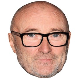 Phil Collins (Glasses) Celebrity Mask, Flat Card Face, Fancy Dress Mask