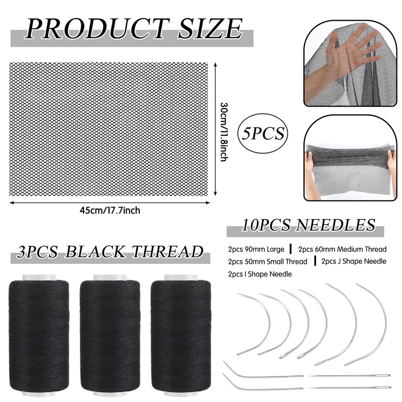 Luinabio 5 Pcs Hair Net Black Stretchy Weaving Net Accessories,
