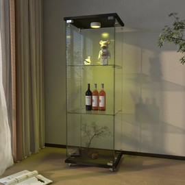 HomVent Glass Display Cabinet Display Case Corner Curio Cabinet, Storage Showcase w/Adjustable Shelves, Tempered Glass Doors for Living Room