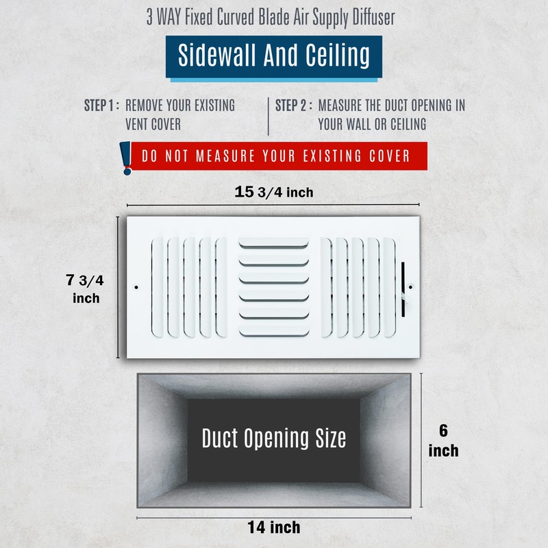 Fits 14x6 Duct Opening 3 Way Fixed Curved Blade Air