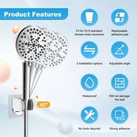 Hibbent Showerhead Holder, Strong Adhesive and Waterproof Handheld Shower Holder and Bracket, Height Adjustable Shower Wand Holder, Wall Mount, No Drilling, Chrome Finish
