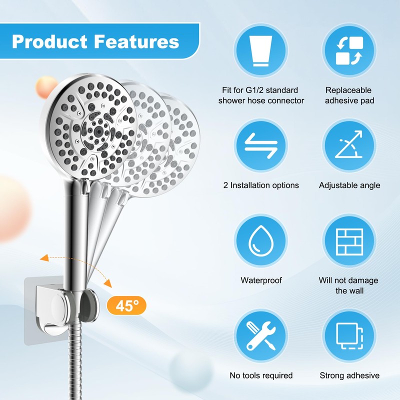 Hibbent Showerhead Holder, Strong Adhesive and Waterproof Handheld Shower Holder