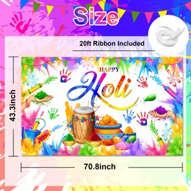 Avezano Happy Holi Banner Indian Happy Holi Backdrop Colorful Splatter Handprint Hindu Festival of Colors Holi Decorations Banner 70.8x43.3"