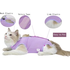 Cat Surgery Recovery Suit Female Kitten Cat Onesie for Cats After Surgery Spay Surgical Abdominal Wound Skin Diseases Cone Collar Soft Alternative Wear (Purple, M)